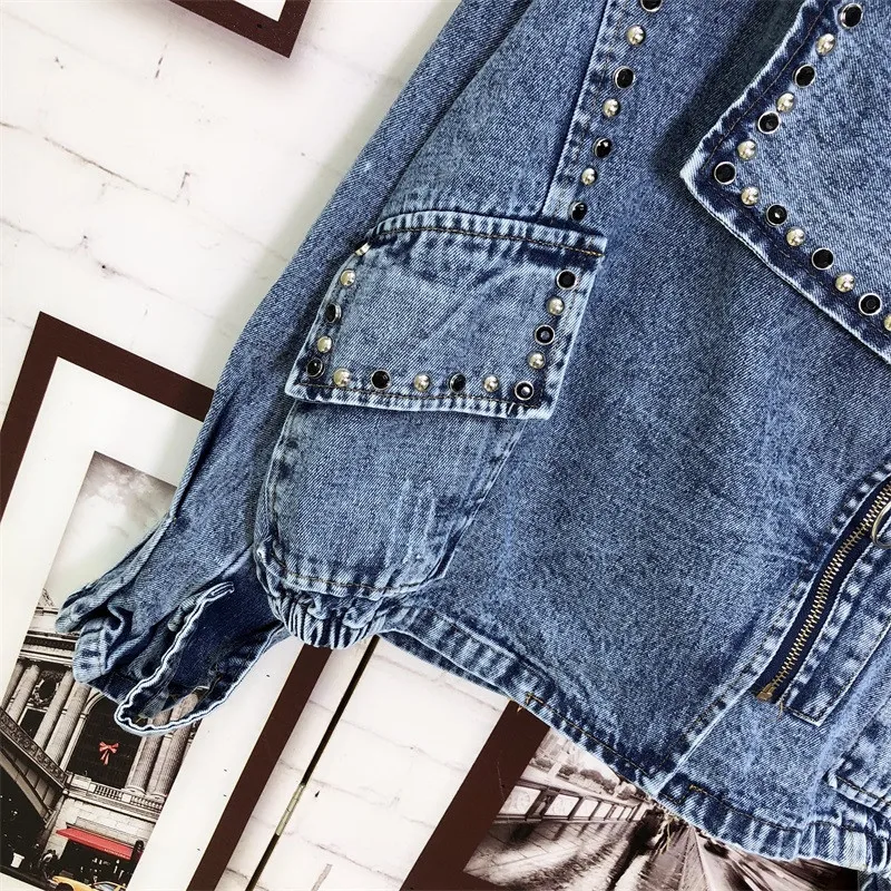 Plus Size Pearl Beading 2020 Long Sleeve Vintage Casual Jeans Coat Short Denim Jackets Women Clothes Basic Bomber Jacket SB010 | Женская
