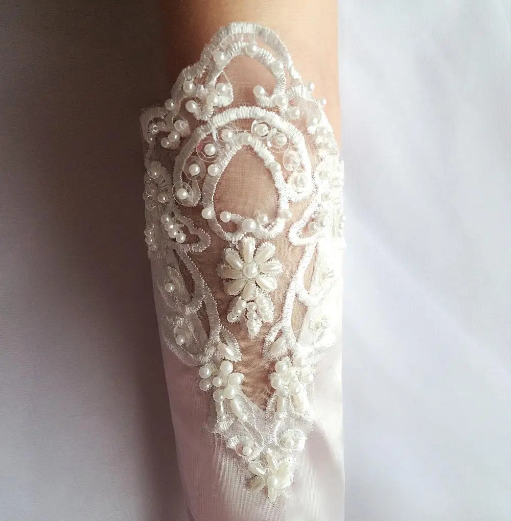 Новинка 2019 белые перчатки для невесты цвета слоновой кости с бисером кружевные
