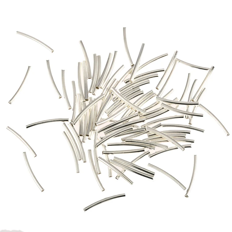 50 шт. серебряные изогнутые Гладкие бусины подвески|spacer beads|tube charmbeads components |