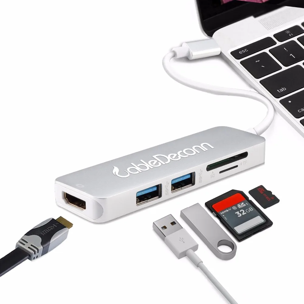 Thunderbolt 3 Hub USB C 1 Type к HDMI 4K 30Hz 2xUSB3. 0 концентратор TF SD карта 5IN1 кабель мини адаптер для