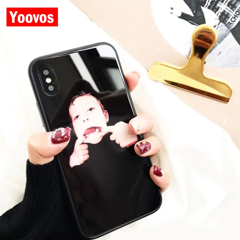Yoovos любовника для Iphone 7 Чехол IPhone 6 S Plus 8 X Дело закаленное Стекло сзади и мягкой ТПУ