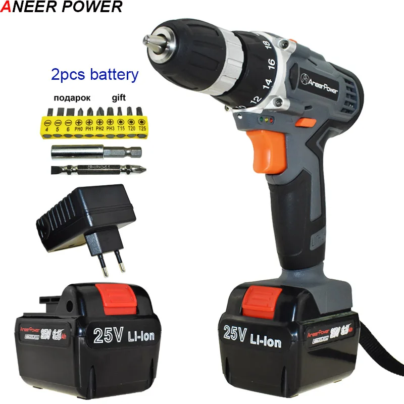 2pcs battery 25 в дрель, электроинструменты, Аккумуляторная дрель, электрическая дрель, Мини сверлильный электрический шуруповерт, электрические батареи, шуруповерт, штепсельная вилка европейского стандарта - Цвет: 2pcs battery