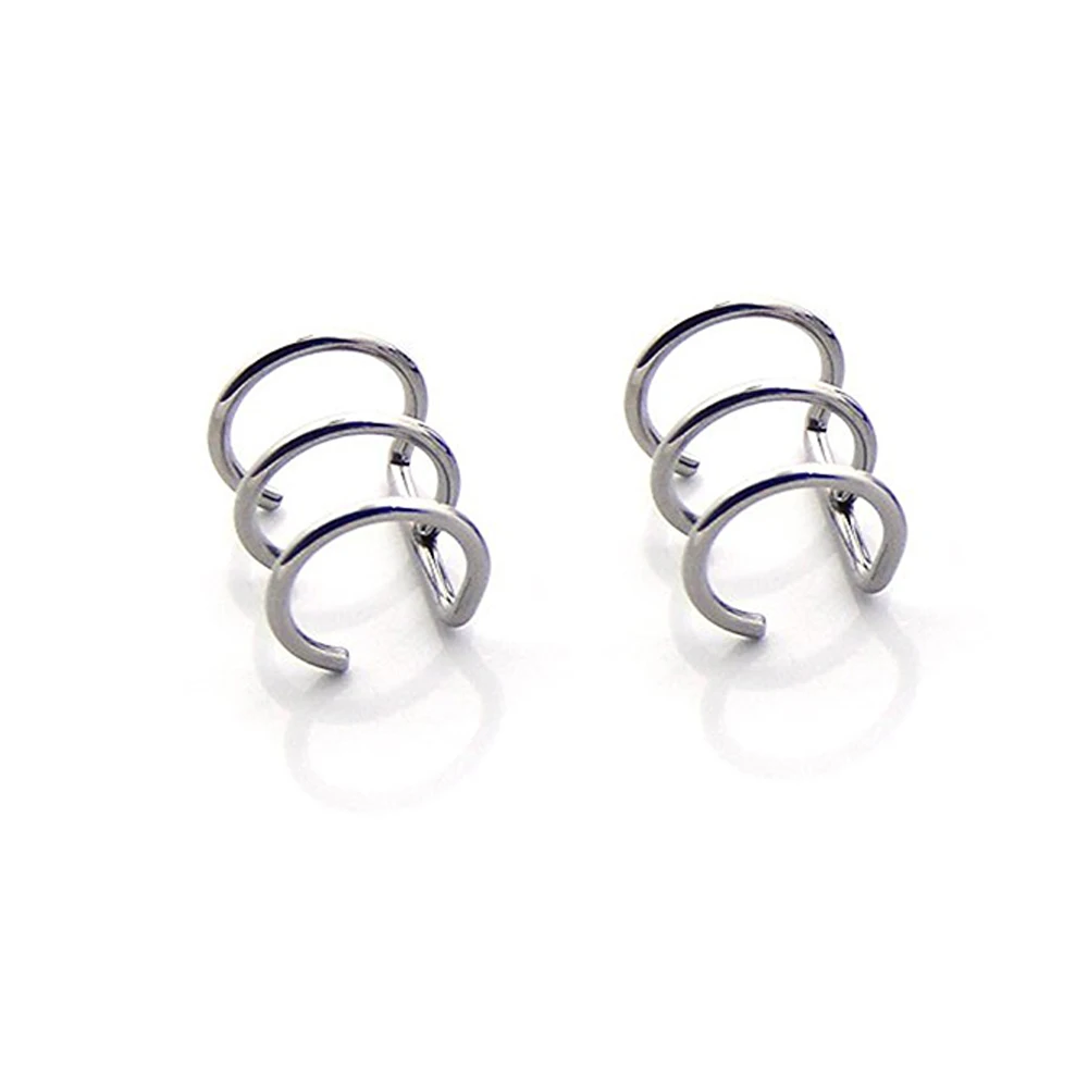 3-Rings-Silver 1 пара(2 шт) поддельные хряща клип на кольцо, серьги-спирали, не серьга-имитация на закрытом кольце - Окраска металла: 3-Rings-Silver