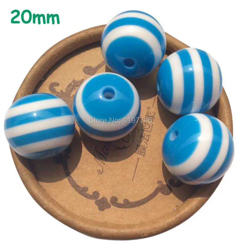 

Blue Resin Striped Round Beads Chunky Bubblegum Beads Jewelry Accessories For DIY Necklace Braeclet Jewelry Making 20mm 200pcs