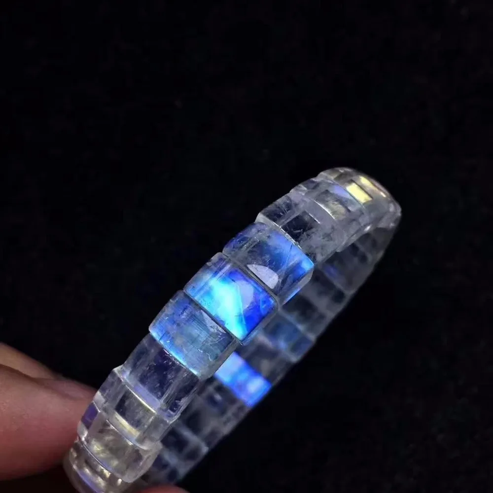 Браслеты из лунного камня мужские и женские прочные с синими лампами тянущиеся