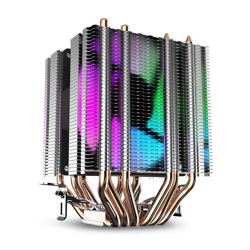 

Cpu Air Cooler 6 Heat Pipes Twin-Tower Heatsink With 90Mm Rainbow Led Fans For Intel 775/1150/1155/1156/1366