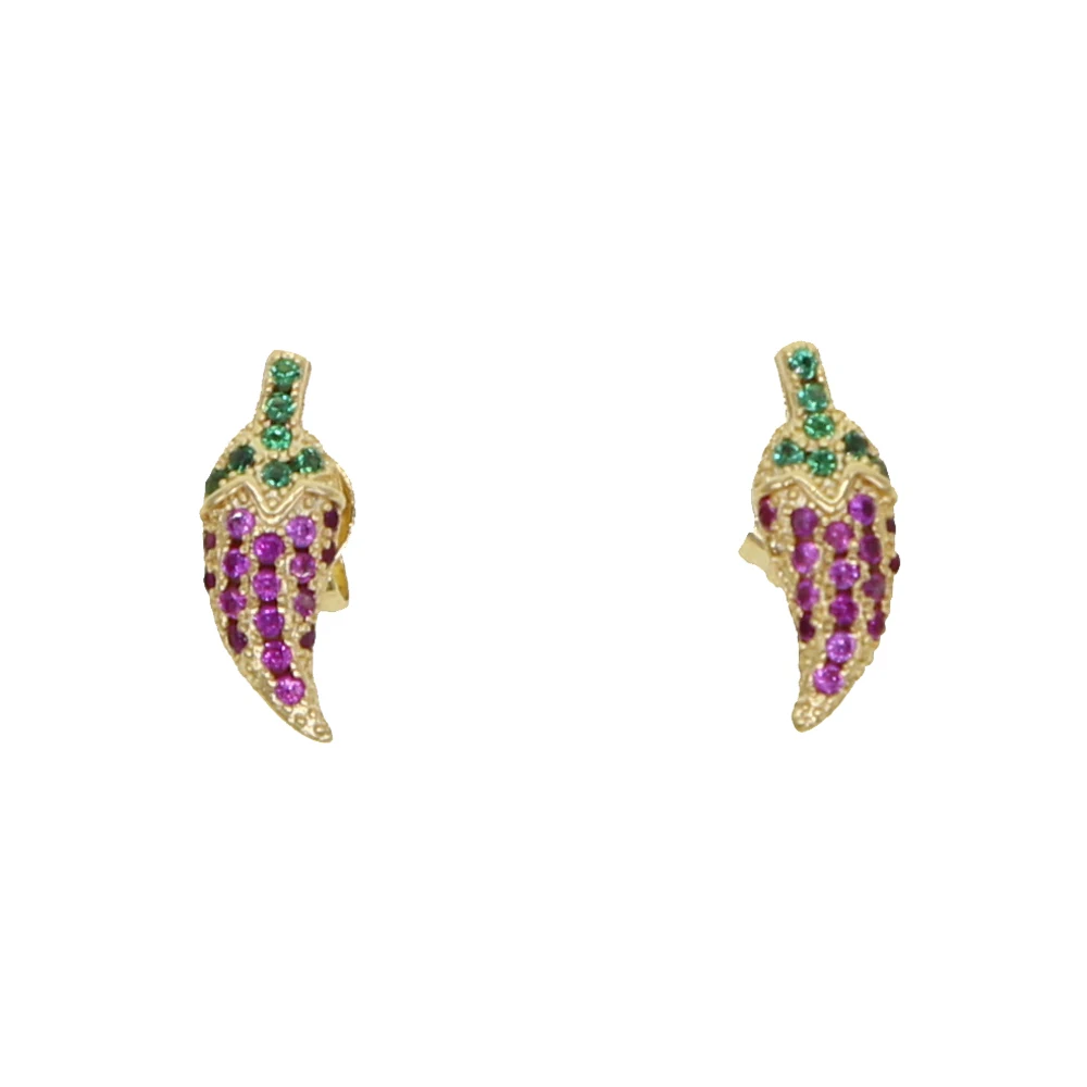 Оптовая продажа мини серьги с горячим перцем цветным красным зеленым фианитом