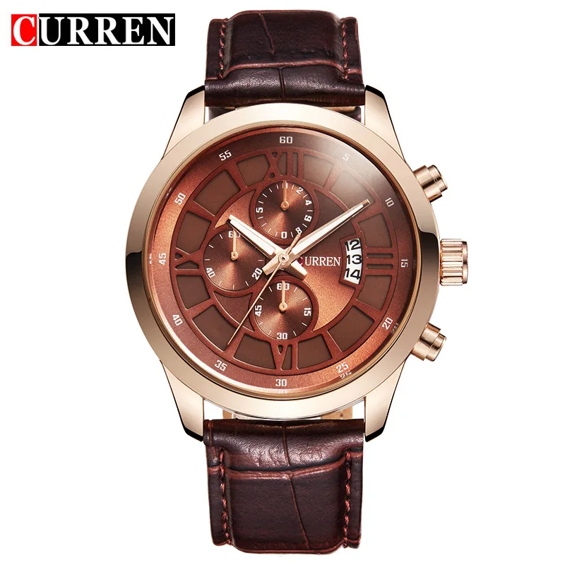rose gold CURREN Мода Для мужчин Спортивные часы Для Мужчин Кварцевые час Дата часы Человек Кожаный ремешок Военная Униформа армии Водонепроницаемый наручные часы мужской 8137 - Цвет: rose gold
