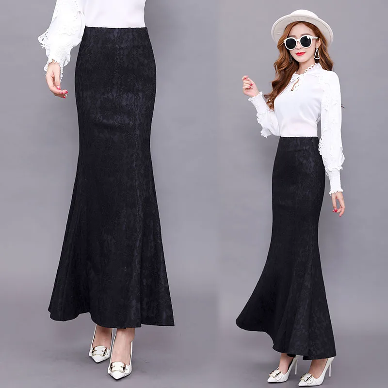 Новинка 2019 зимняя кружевная юбка длинная годе плотная облегающая Теплая женская