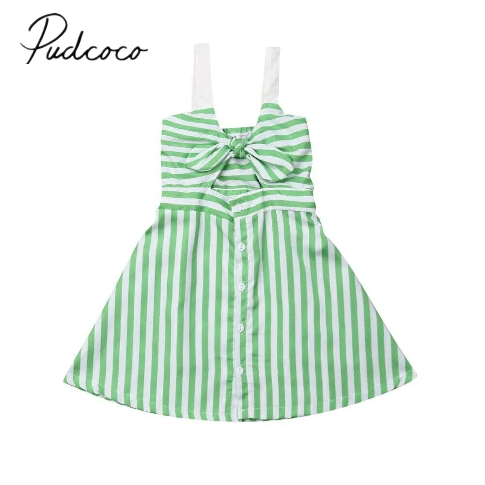 2019 Baby Summer Clothing 2-6Y Toddler Kid Girl Striped Party Dress Front Bow Sleeveless Sundress Spaghetti Gown Clothes | Детская