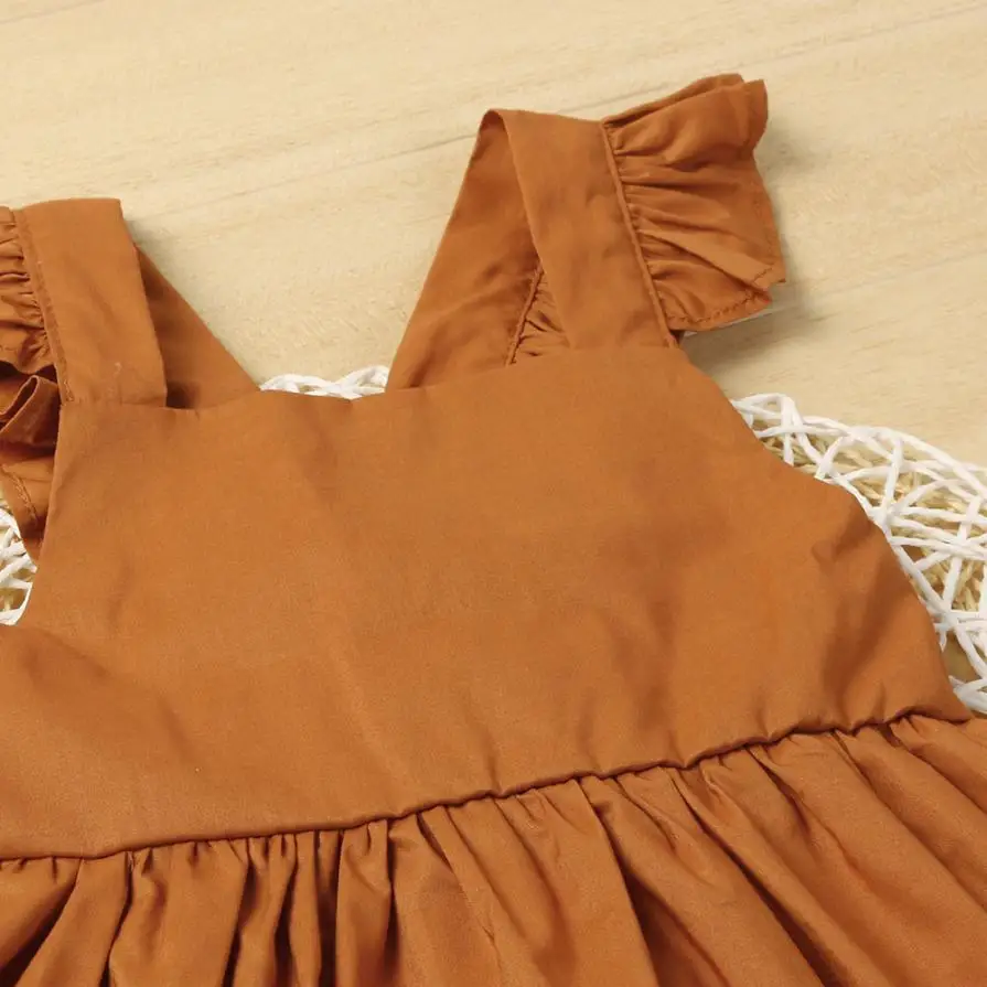 Однотонное модное летнее Хлопковое платье на бретельках для маленьких девочек