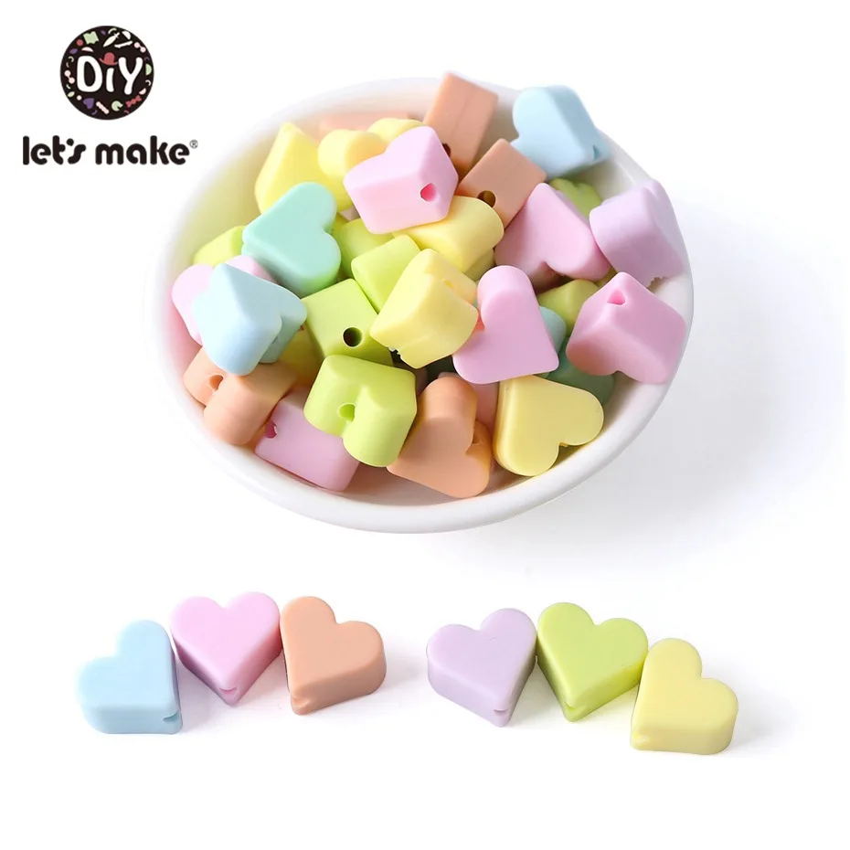 New Candy Heart Давайте сделаем пищевой 20 шт силиконовый Прорезыватель для зубов из бусин мини-браслет сердце DIY Ювелирные изделия Детские Прорезыватели круглые бусины 12 мм Детские Прорезыватели - Цвет: New Candy Heart
