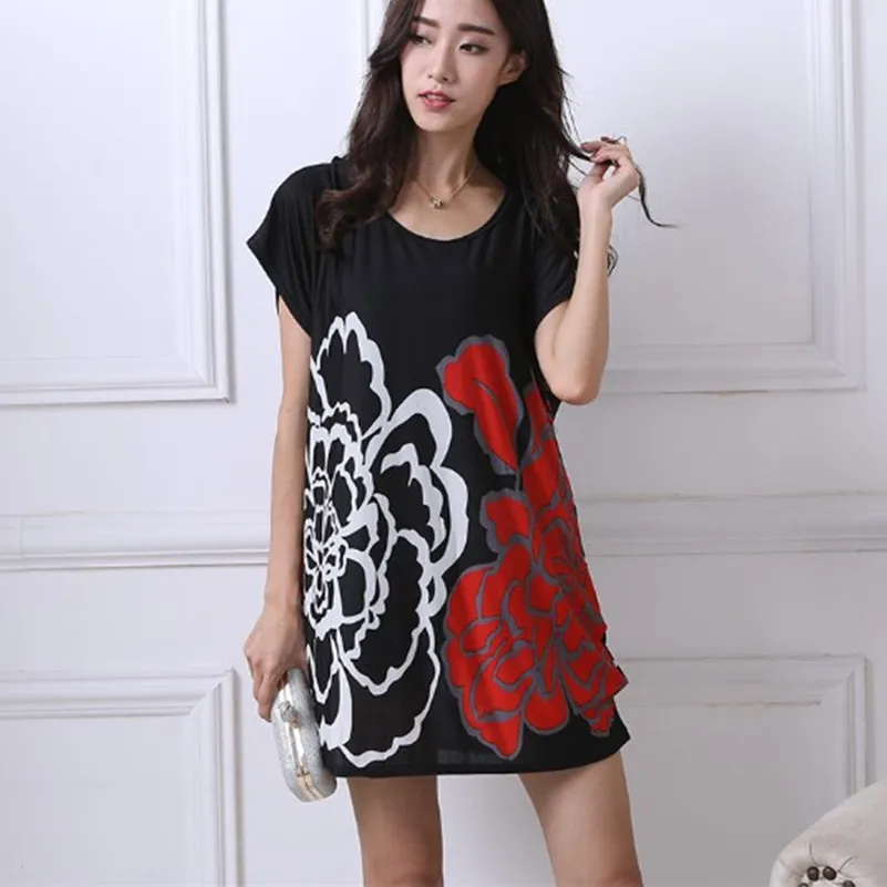 Новинка 2018 футболка платье плюс размер женское мини с коротким рукавом Свободные