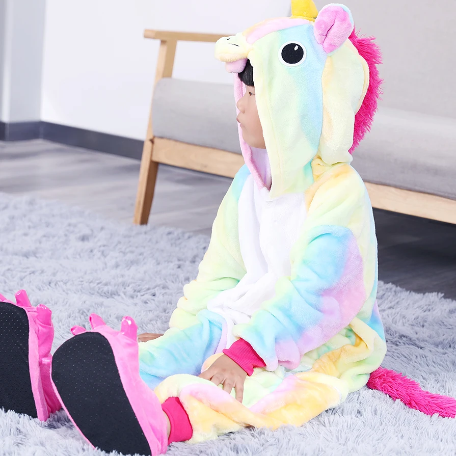 Пижамы для мальчиков и девочек детская одежда сна с единорогом комплект зимней