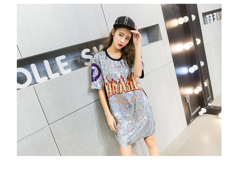 Платье с блестками и надписью в стиле панк женское Повседневное платье футболка