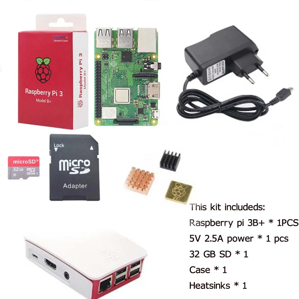 Raspberry Pi 3 Model B + плюс плата теплоотвод адаптер питания источник переменного тока 1