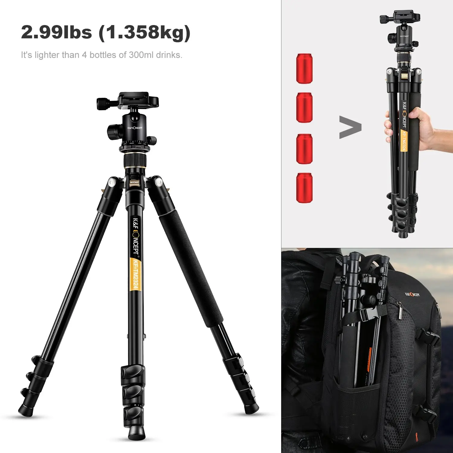 K& F концепция TM2324 DSLR камера штатив 6" легкий и компактный алюминиевый штатив для камеры для путешествий для Nikon Sony Canon