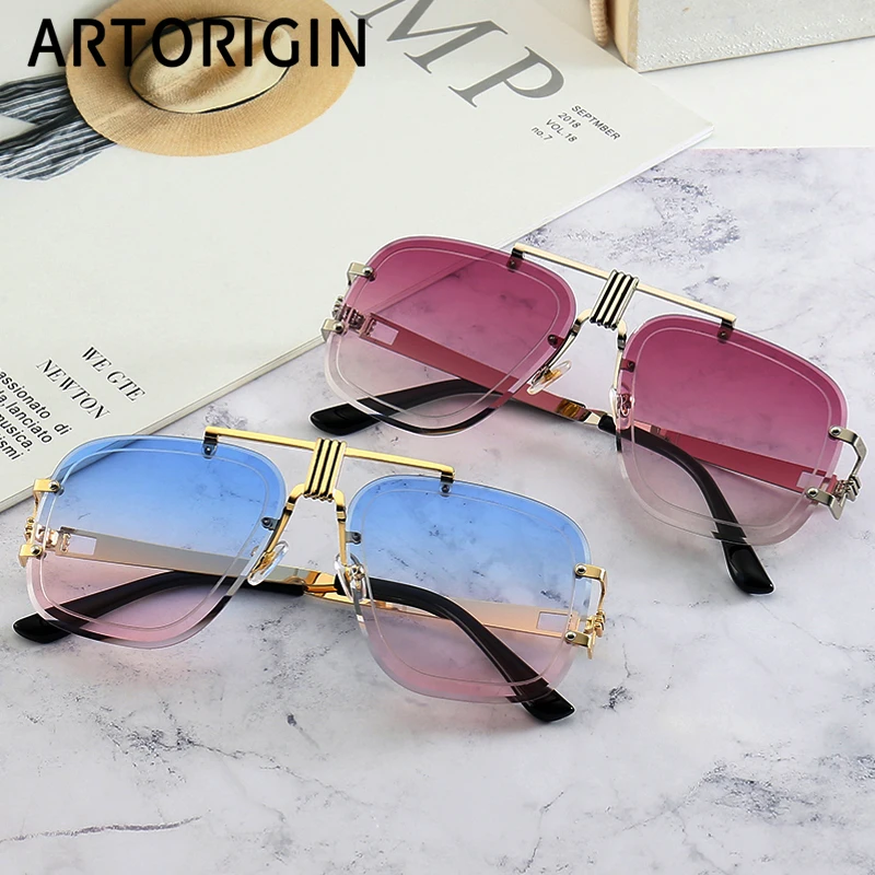 Мужские солнцезащитные очки без оправы в квадратном стиле UV400 2019 | Аксессуары для