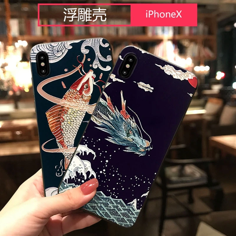 3D рельефный чехол с рисунком карпа для iPhone 6 S 6s Plus 7 8 10 plus мягкий задней панели