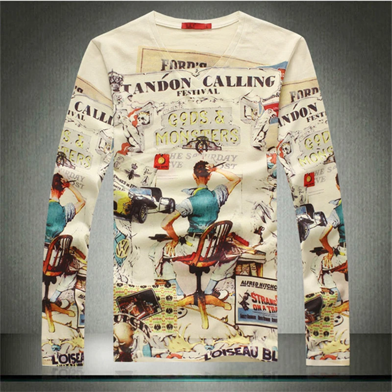 

Creative letters character 3D pattern printing hip hop long sleeve t shirt Autumn 2018 quality cotton boutique t shirt men M-3XL