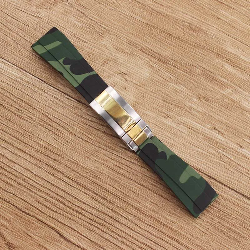 Gold strip buckle Аксессуары для часов зеленый Камуфляжный силиконовый ремешок 20 мм для мужчин и женщин ремешок для часов - Цвет ремешка: Gold strip buckle