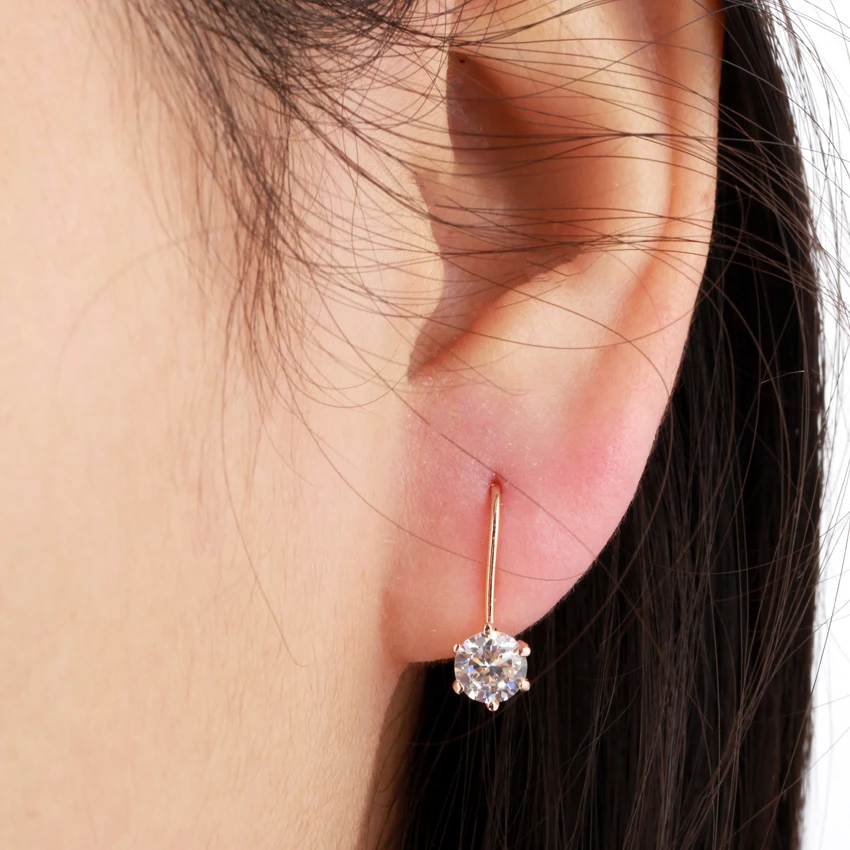 Милые золотистые круглые серьги кольца с 6 когтями циркониевый зажим фианитом