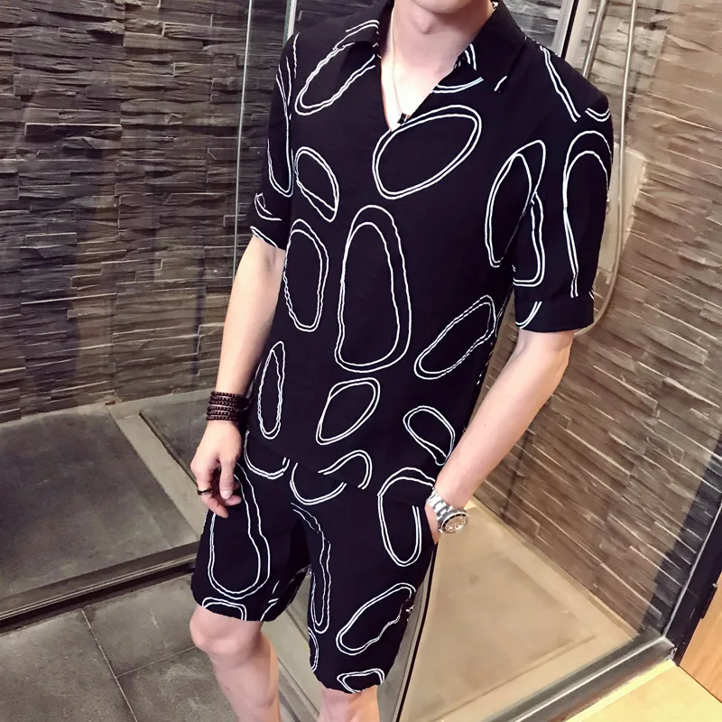 Новый Модный комплект из 2 предметов полосатая рубашка Мужской пуловер + шорты