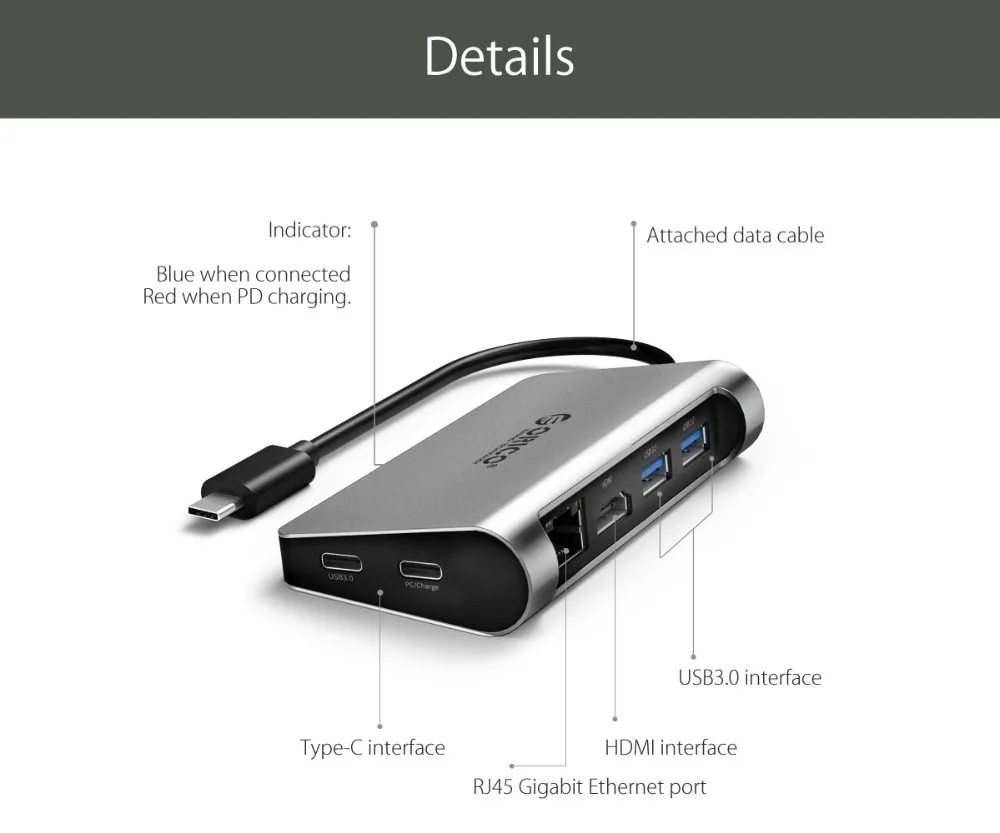 ORICO USB C концентратор тип-c до USB3.0/тип-c/TF/SD концентратор Мини-Док-станция для ноутбука