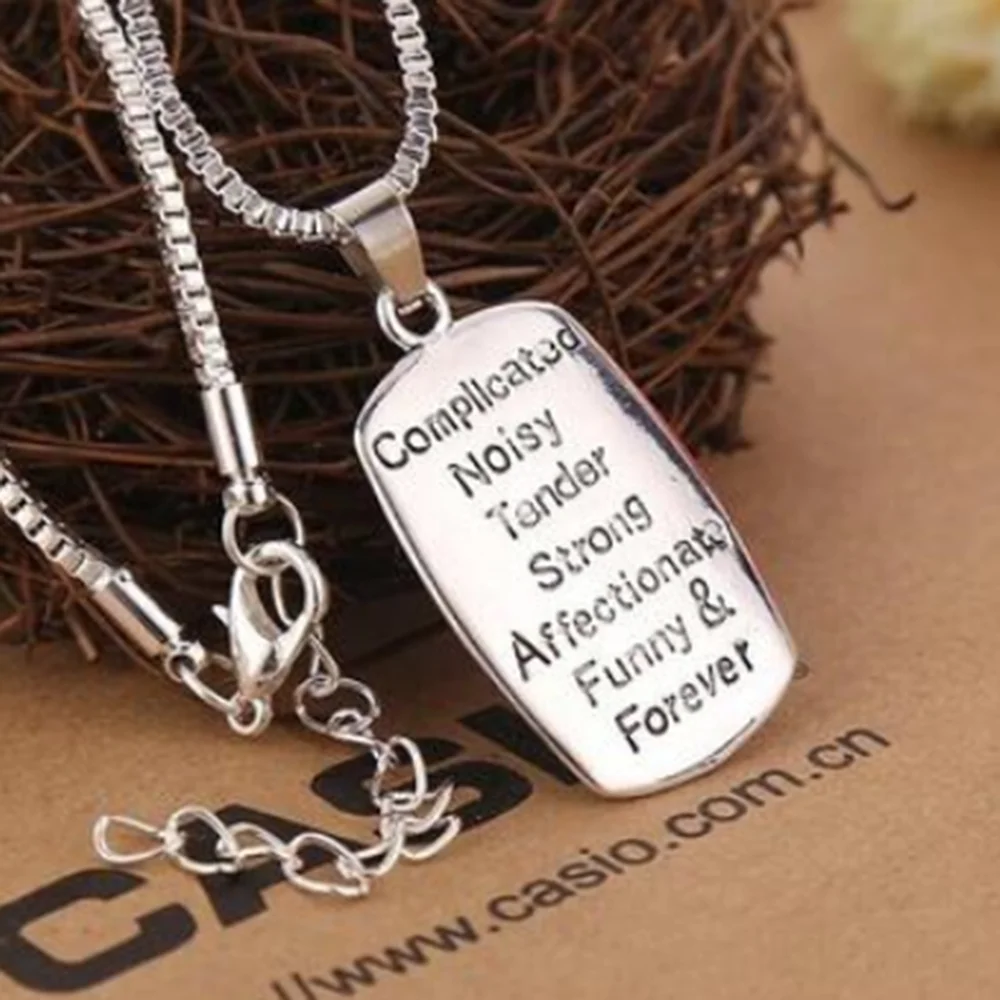 

Gold/Silver Plated Chain Necklace Stamped Love Between Mother and Daughter Charms Necklaces Vintage Engraved Rectangular Pendant