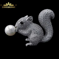 cute white mother of pearl nut brown eyes micro pave clear cz squirrel brooches pins for winter holiday christmas gift jewelry