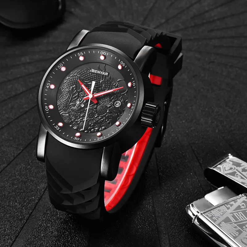 Top Luxury Brand BENYAR Reloj Hombre Quartz Rubber Sports Wristwatch Business Military Waterproof Mens Watches relogio masculino | Наручные