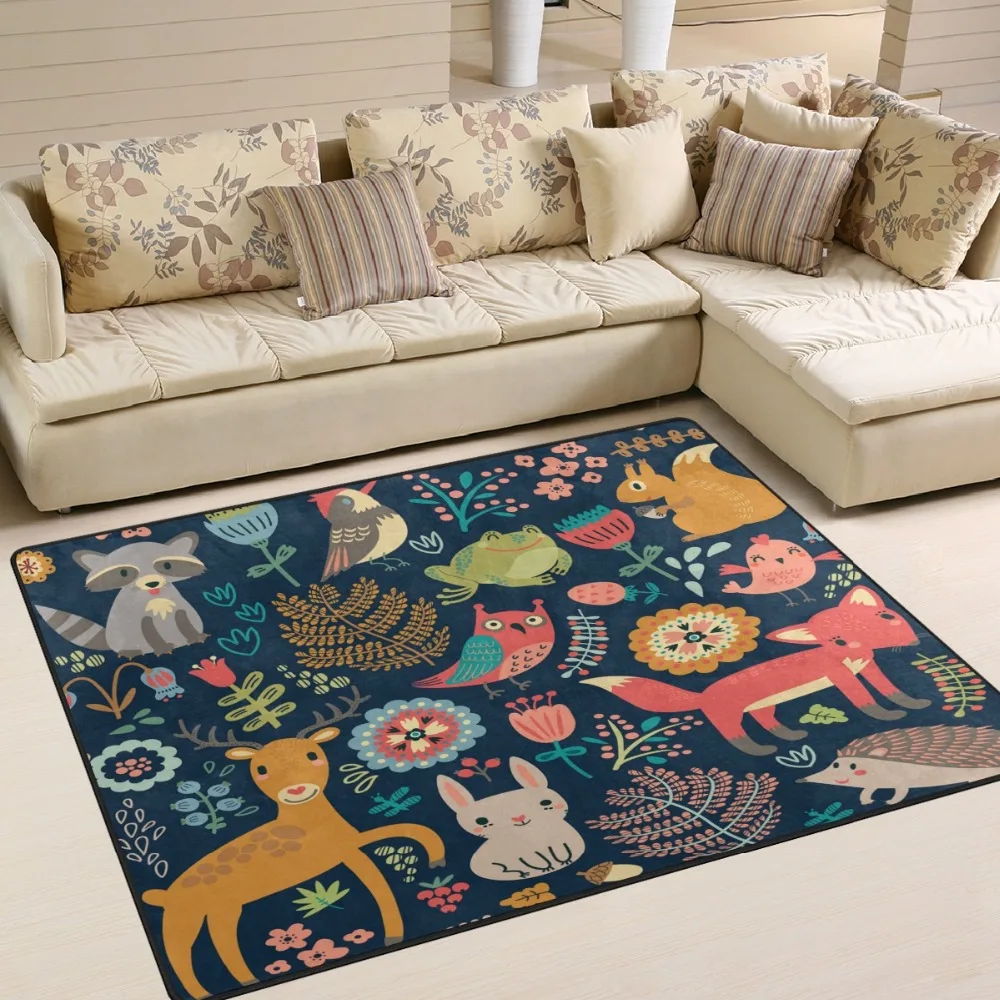

Изготовленный на заказ коврик с изображением леса Совы оленя Ежика лисы для кухни нескользящий дверной коврик для гостиной спальни