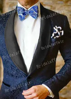 Великолепный новый дизайн смокинга для жениха темно синий жаккардовый блейзер