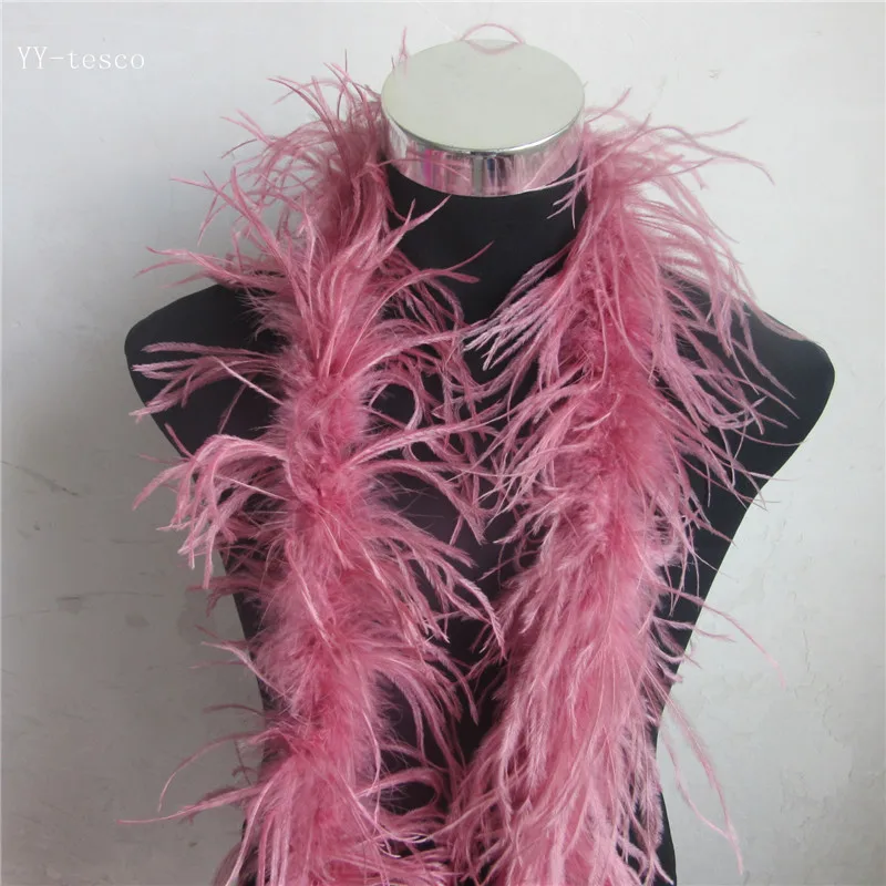 Beautiful 10 m 5 strip natural Ostrich Feathers Boa Quality fluffy Costumes / Trim for Party / Costume / Shawl / Available - Color: Jujube red