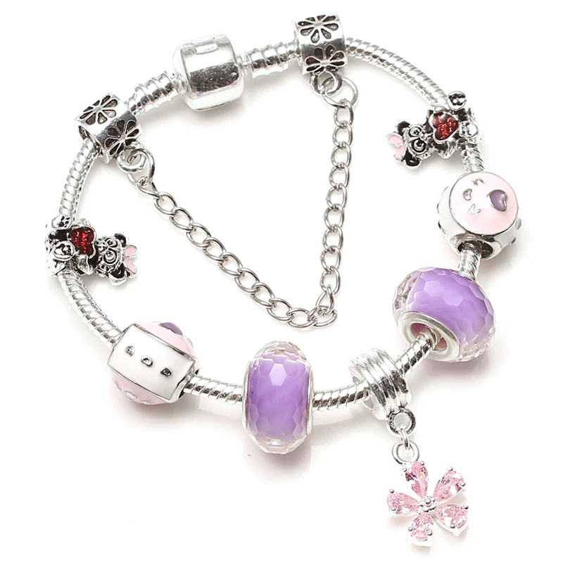 SL151-Silver 925 модные серебряные браслеты с героями мультфильмов «Любовь Винни», «Медведь», бусинки тигра, «ИА», очаровательные браслеты для женщин, браслет и браслеты, подарки - Окраска металла: SL151-Silver