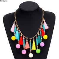 ethnic bohemian colorful pom pom tassel pendant necklace jewelry for women boho statement choker punk collar necklace femme