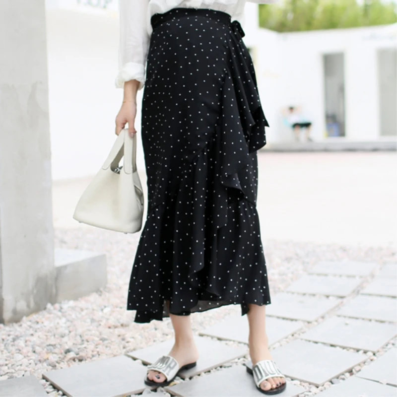 GRRCOSY юбка для беременных новинка летняя в горошек шифон шнуровка ассиметричная