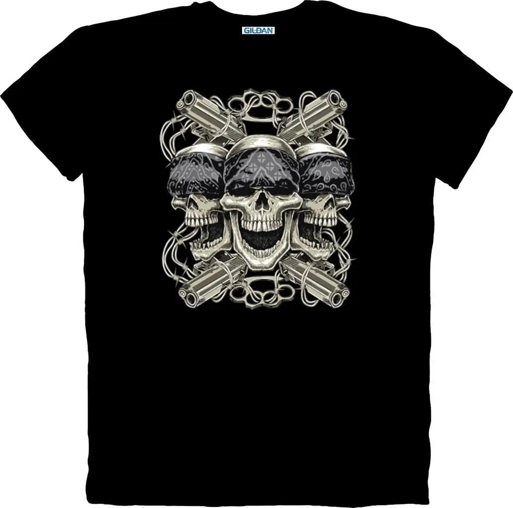 Новинка 2019 Мужская футболка в байкерском стиле с принтом виде черепа бандиста из