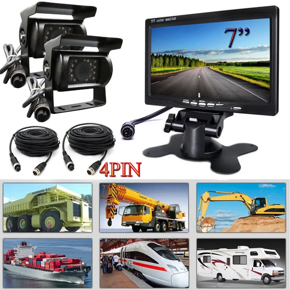 Цветной автомобильный монитор TFT LCD HD 12-24 в 7 дюймов + 2x 4-контактная камера заднего
