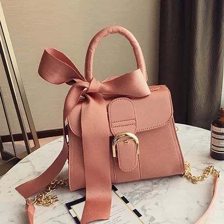 Брендовая сумка на плечо с цепочкой женская маленькая большим бантом женские