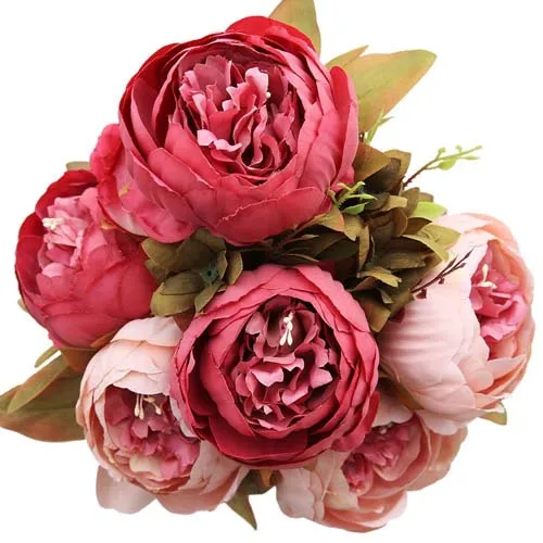 Dark Pink Luyue Искусственные цветы Свадебные винтажные европейские пионы венок шелковые искусственные цветы головы Украшение дома фестиваль 13 веток - Цвет: Dark Pink