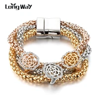 longway 3 pcsset gold color flower charm bracelets for women crystal bracelet bangle wedding engagement jewelry sbr160367