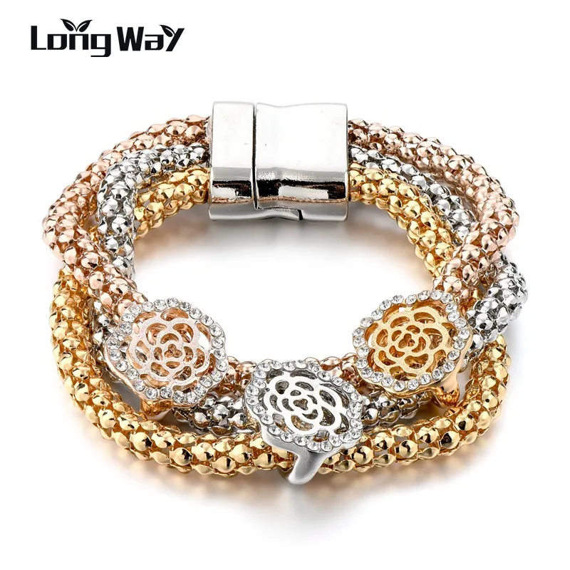 LongWay 3 шт./компл. браслет золотого цвета с подвесками в виде цветка для женщин