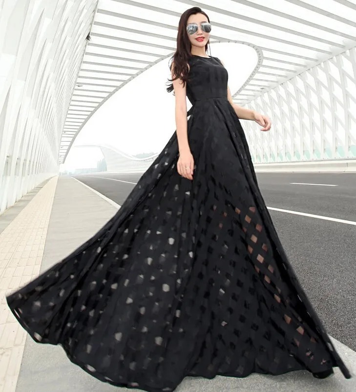 Женское Повседневное платье макси из органзы элегантное облегающее черно белое