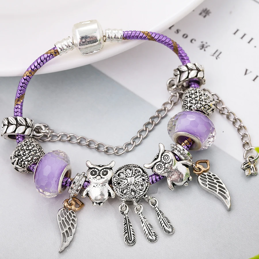 SEIALOY Purple Gold Bracelet For Women Dreamcatcher Bead Charm Brands Bracelets Bangles Fit Girls Couple Friendship Gift | Украшения и