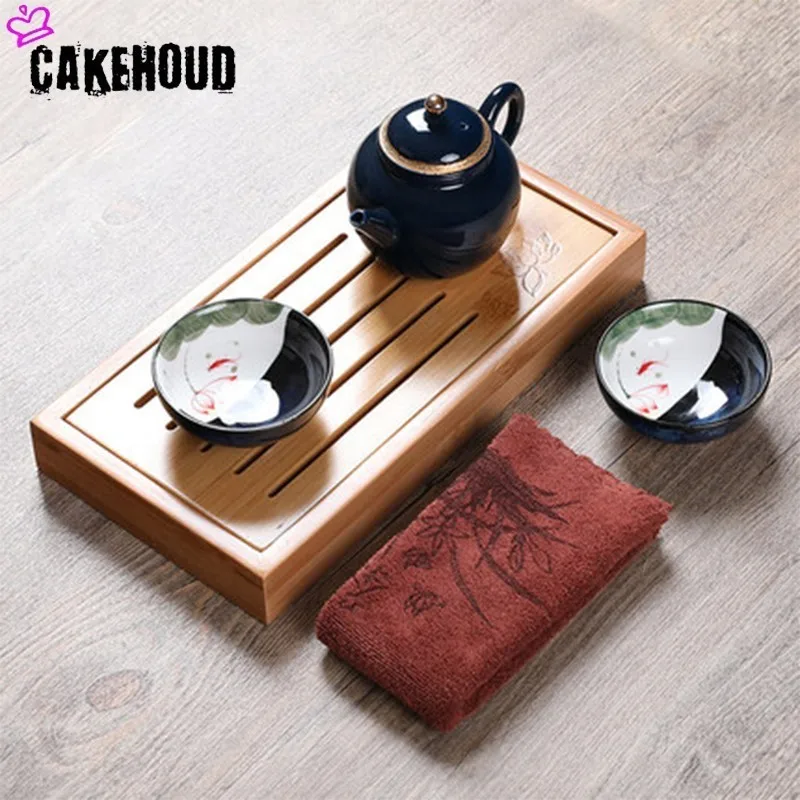 

CAKEHOUD Household Bamboo Tea Tray Chinese Kung Fu Tea Table Service Tray Solid Wood Water Tank And Drainage Leisure Tea Set