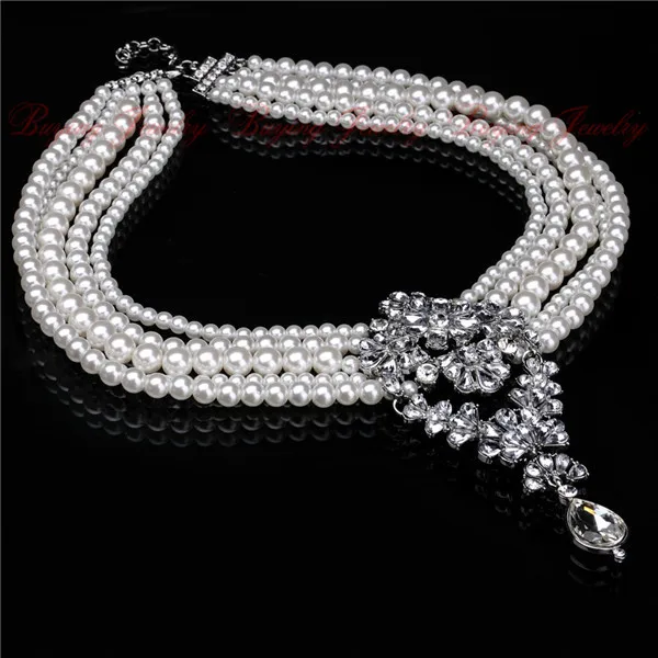 Attractive White Pearl Glass Beads Layered Bib Choker Pendant Necklace Wedding Shining Jewelry Gift | Украшения и аксессуары