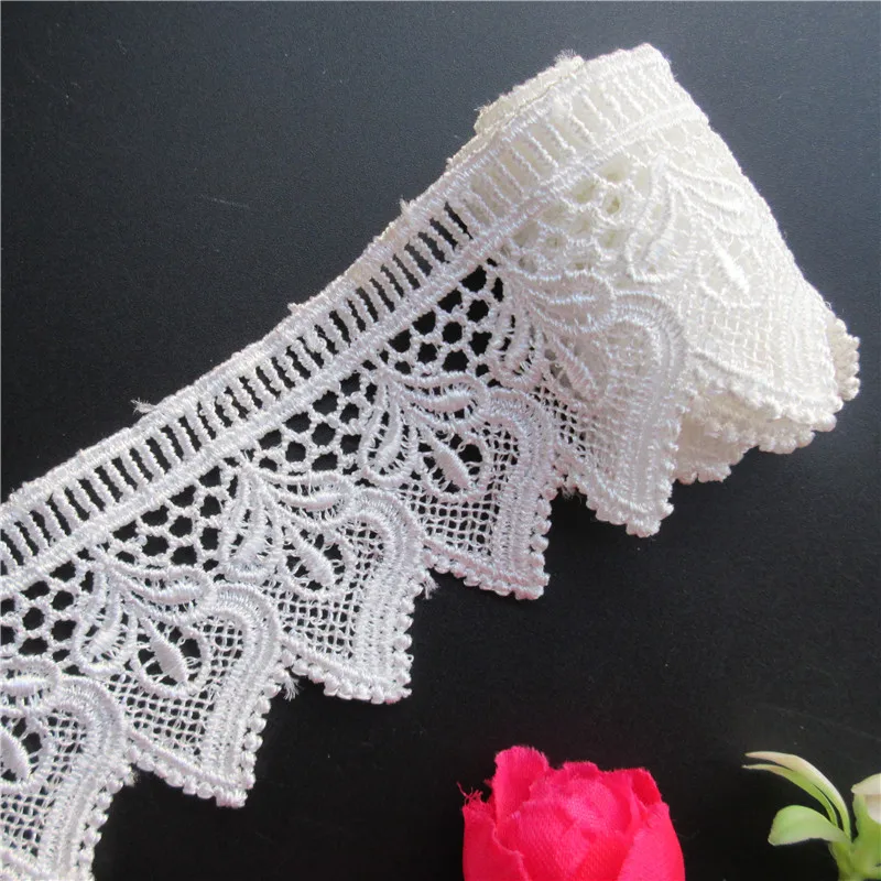 1 ярд винтажная белая Полиэстеровая персиковая вышитая кружевная отделка в форме