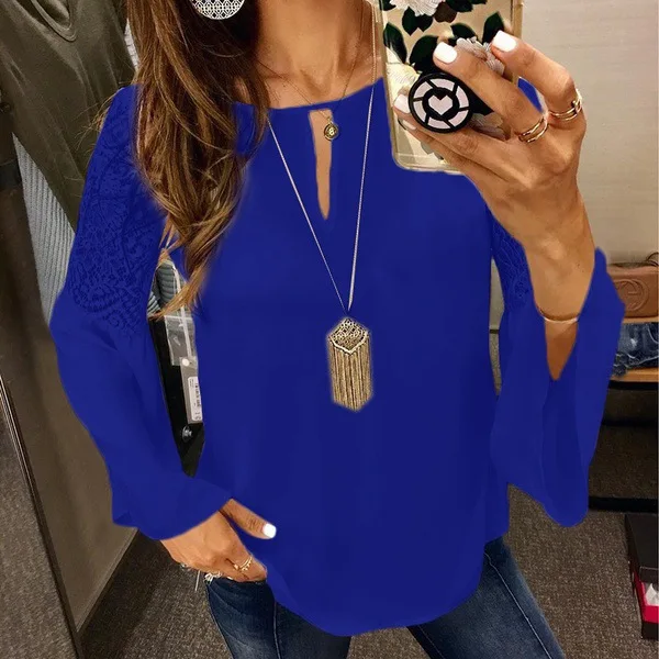 Милая шифоновая блуза с рукавами-клеш блузка большие размеры женские топы