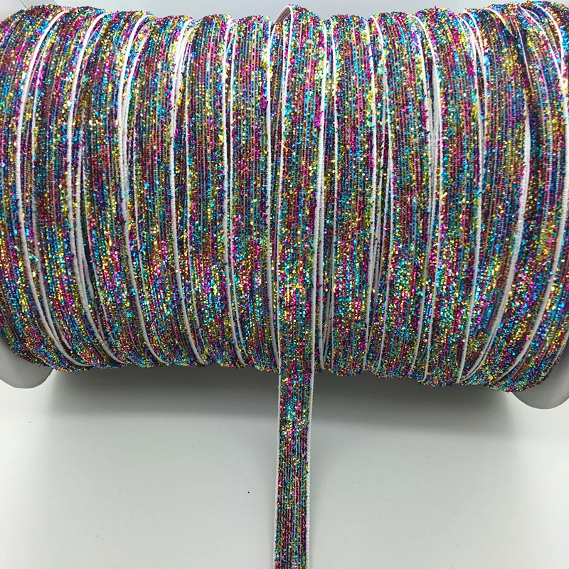 Glitter Multicolor 5 ярдов, 3/8 дюйма, 10 мм, разноцветная блестящая бархатная лента, повязка на голову, заколки, бант, украшение# RS-12 - Цвет: Glitter Multicolor